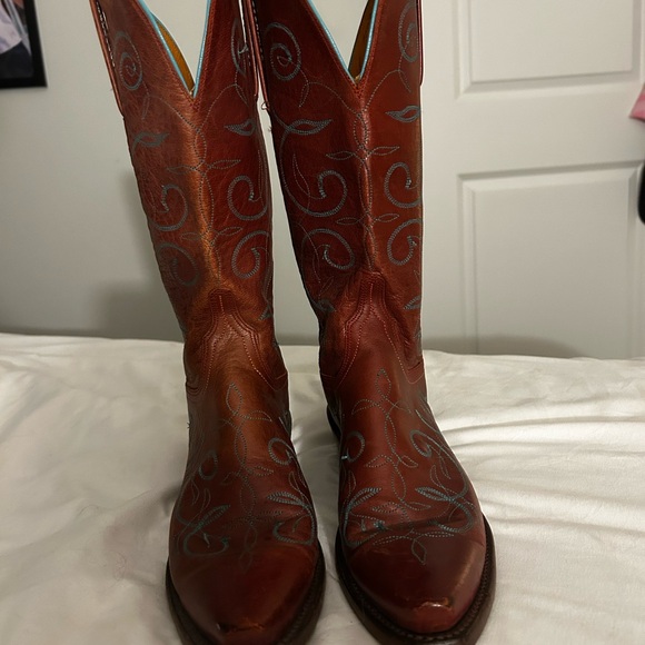 Lucchese Brown and Blue Embroidered Heeled Boots - Picture 6 of 10